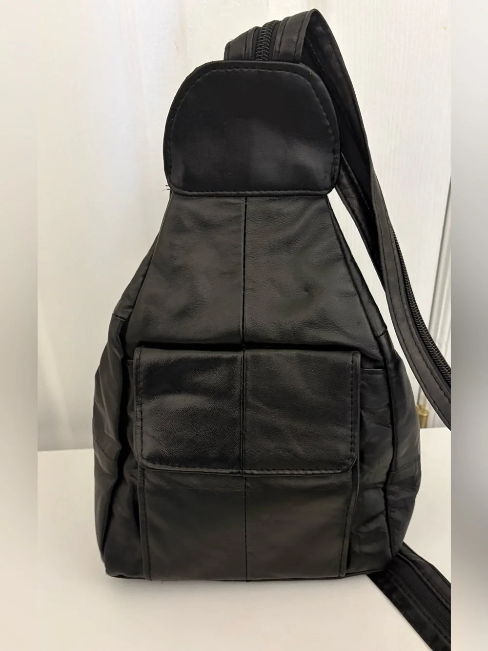 EMBASSY Black Lamb Leather Sling Backpack - Small